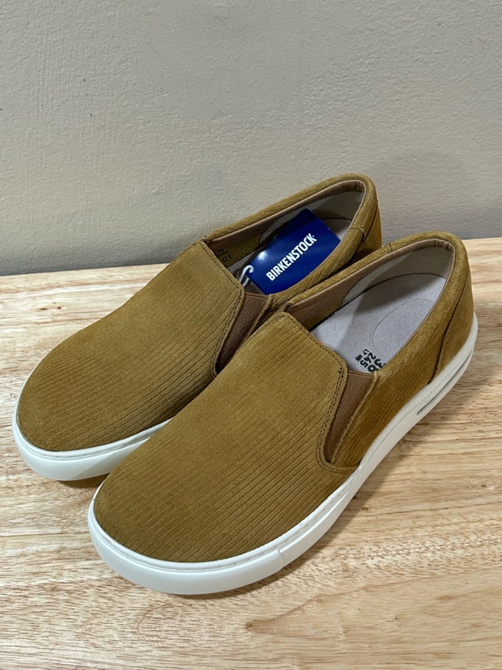Birkenstock Textured Suede Slip-On Sneakers - Tan with White Sole